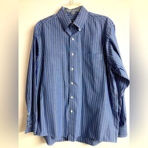 Club Room Performance Men’s Button Front Dress Shirt, 16 (34-35), Blue Striped